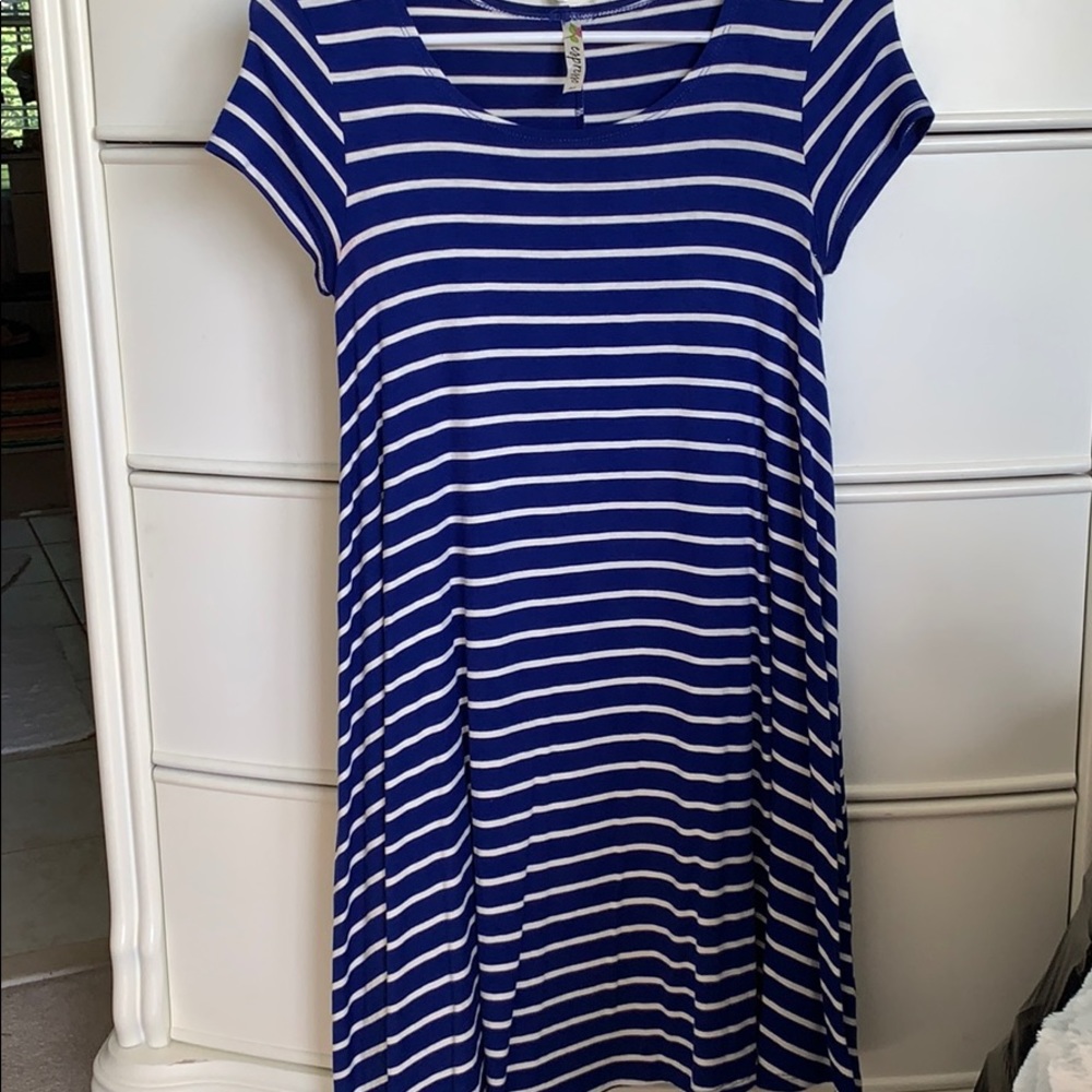 Navy and white striped cotton dress